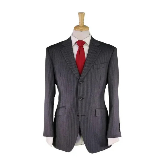 Richard James Savile Row Gray w/ Sky Blue Thin Stripes 3Btn Luxury Wool Suit 40S - Picture 1 of 11